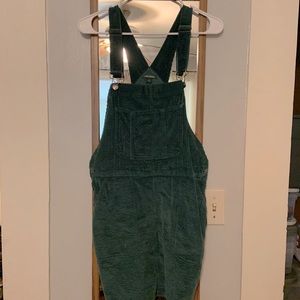 Corduroy dark green overalls dress
